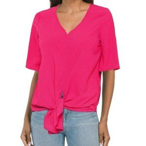 NWT Cupio Blush V-neck Tie Front Textured  Pink Shirt Blouse